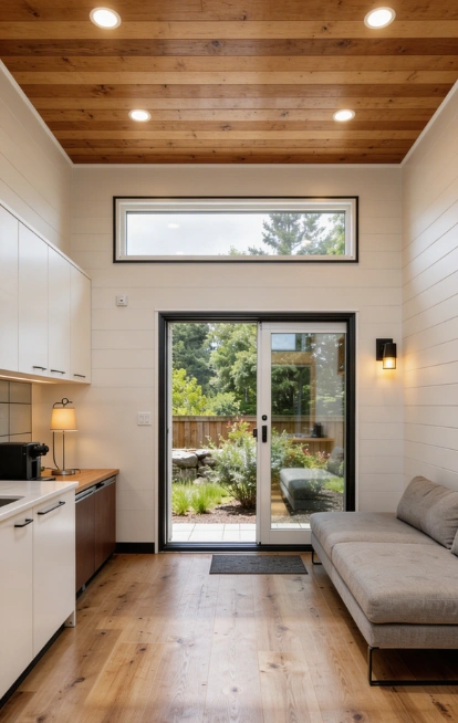 Modern ADU interior with sliding glass doors in Dallas Texas by Go ADU Dallas